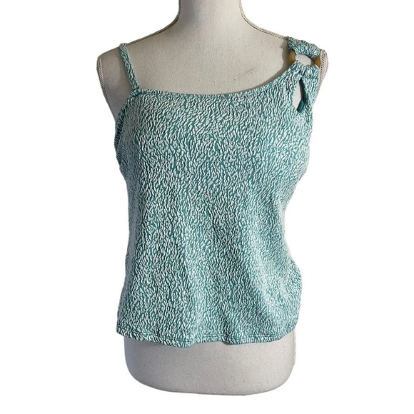 Time and Tru Bathing Suit Top Size Large Teal and White Swim Beach Summer - Picture 1 of 6